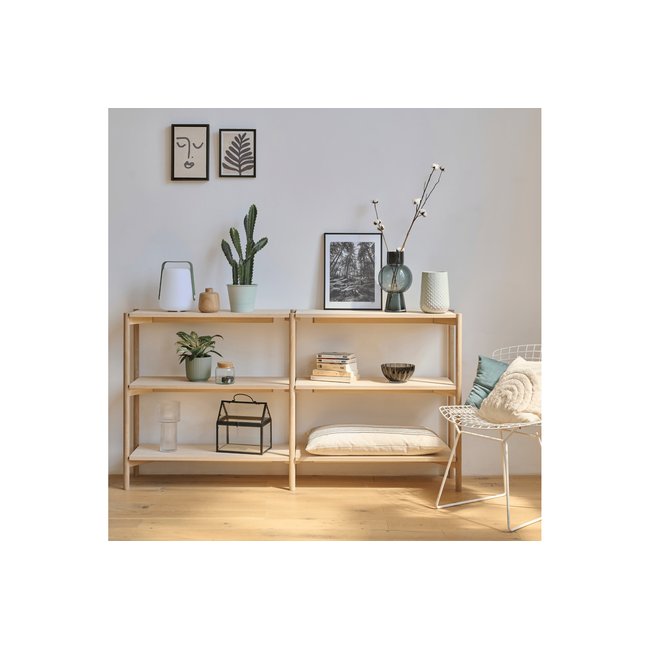 Bibliothèque basse scandinave en chêne blanchi 4 tablettes - BRENDA Couleur beige <span itemprop=