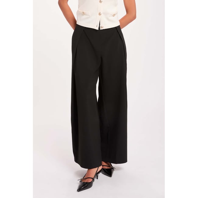 Pantalon taille haute large noir <span itemprop=