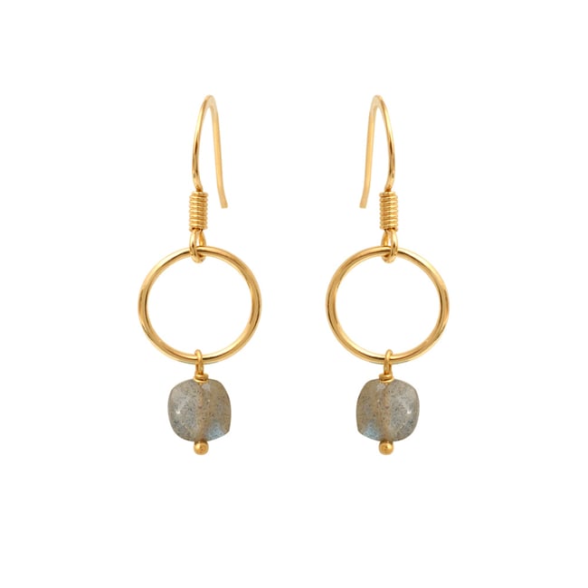 Boucles d'oreilles dorées labradorite -  fidji gris <span itemprop=