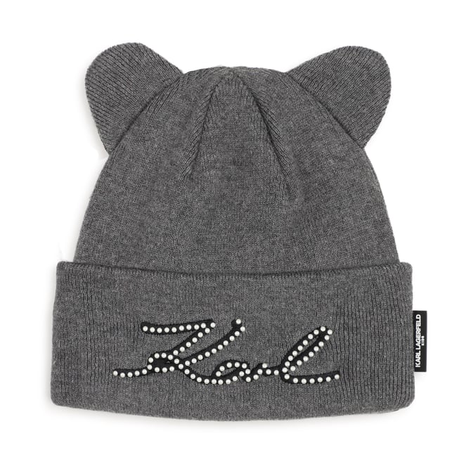 Bonnet en tricot gris chine fonce <span itemprop=