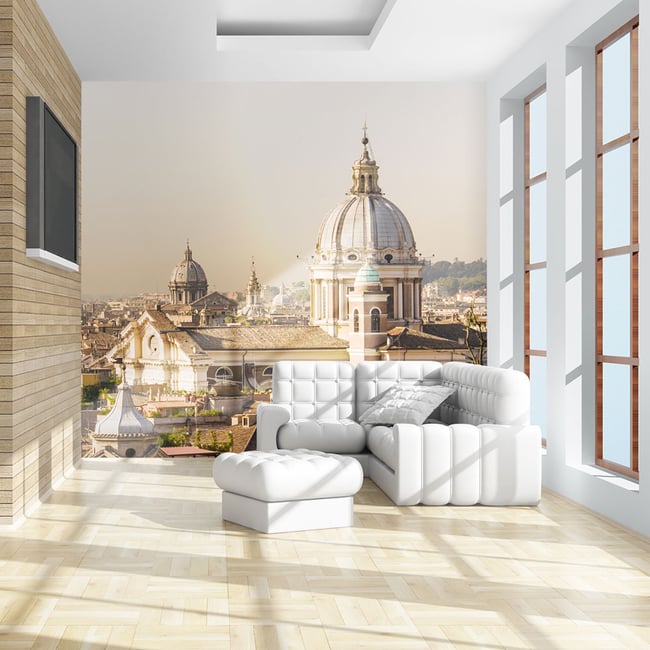Papier peint intissé panoramique Ville et Architecture Rome et vue à vol d'oiseau Couleur beige <span itemprop=