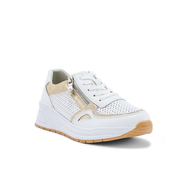 Sneakers femme zippées blanc/doré <span itemprop=