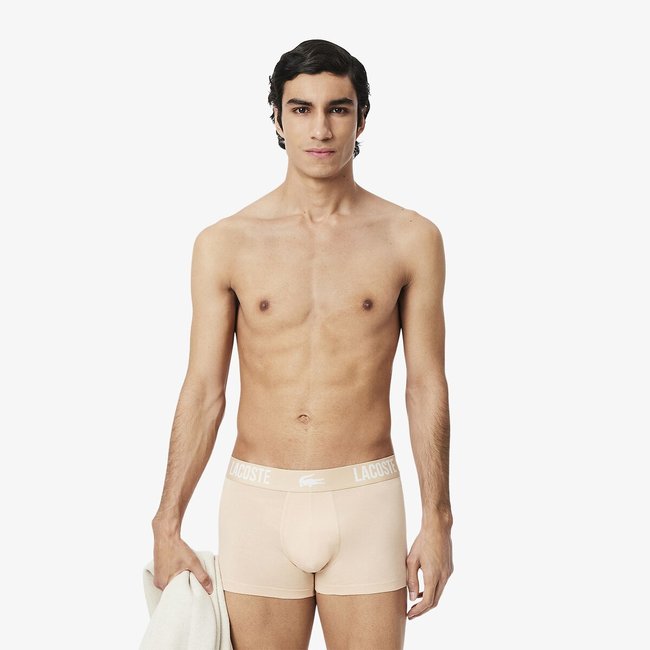 Lote de 3 boxers lisos, em algodão stretch castanho + bege <span itemprop=
