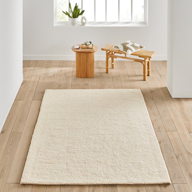 Alfombra de lana efecto punto tricot, Diano blanco crudo <span itemprop=
