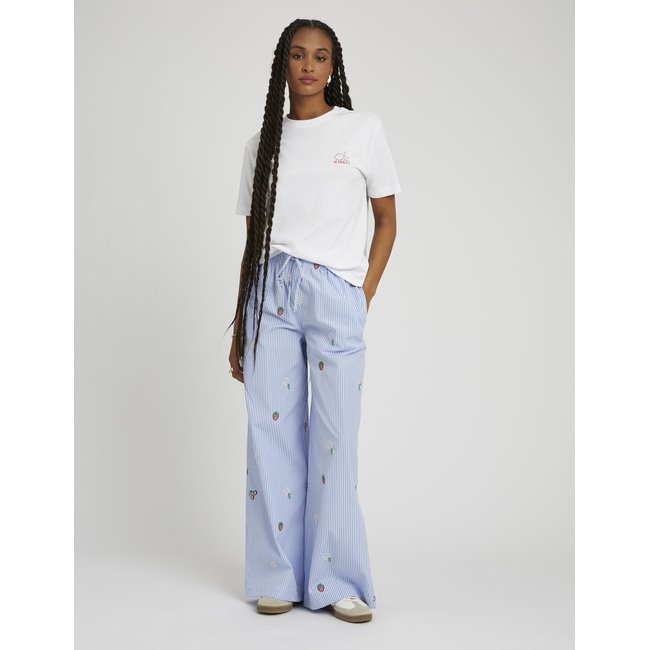 Pantalon rayé brodé bleu moyen <span itemprop=