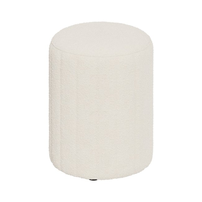 Pouf rond en tissu bouclé - EVA Couleur blanc <span itemprop=