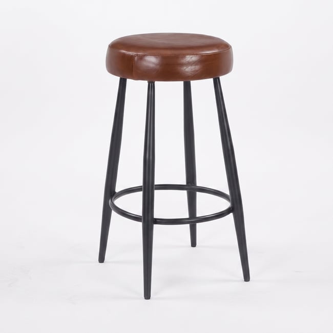 Tabouret pour îlot central 65 cm en cuir de buffle - MALO Couleur marron foncé <span itemprop=