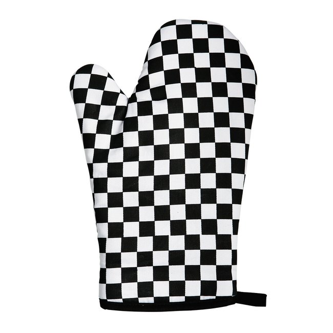 Cotton Single Oven Glove in Check Print, black, SO'HOME