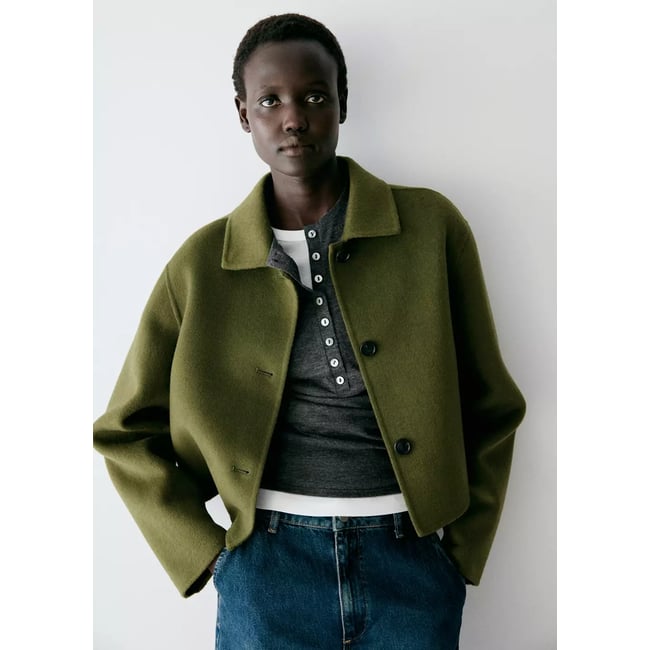 Veste laine col classique vert <span itemprop=