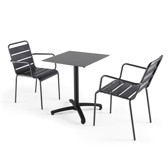 Table 60x60 cm inclinable stratifiée avec pied noir et chaises en métal, OPERA gris anthracite <span itemprop=