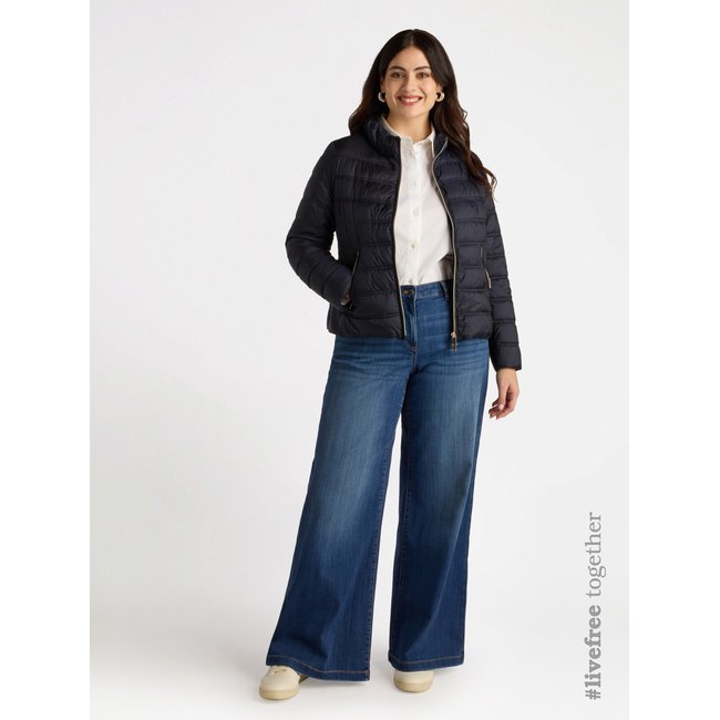 Veste rembourrée avec rembourrage 100% polyamide, ultra-légère mais chaude pour un effet fin qui met en valeur la silhouette bleu <span itemprop=