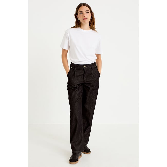 Jean wide leg taille haute denim noir <span itemprop=