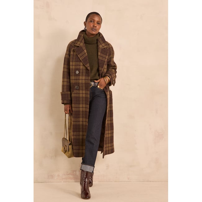 Manteau à carreaux laine mélangée DAREN sauge <span itemprop=
