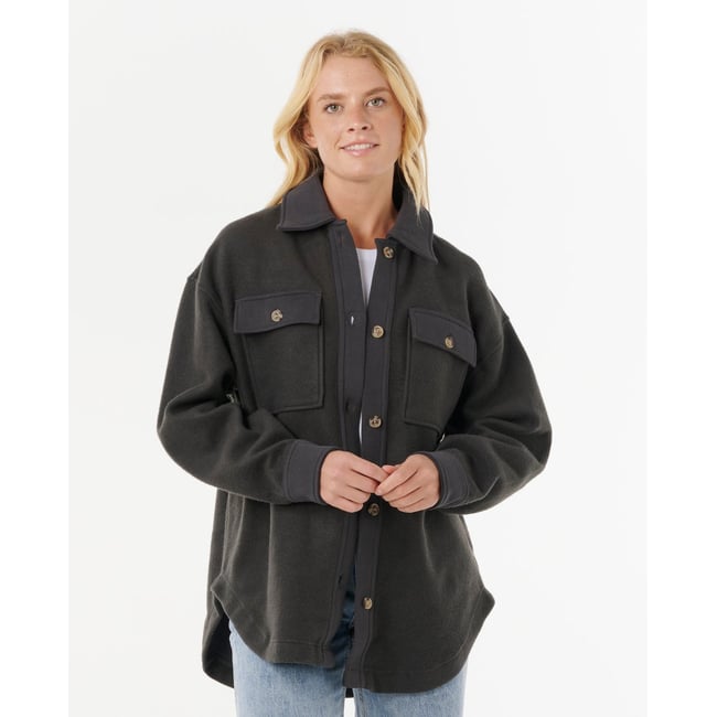 Veste High TIDE Fleece Shacket noir délavé <span itemprop=