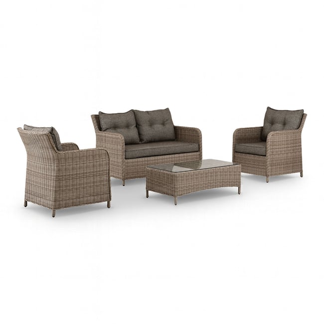 Salon de jardin 4 places en aluminium et tissu, PORTO-FINO moka <span itemprop=