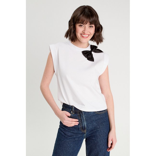 T-shirt détail noeud ecru <span itemprop=
