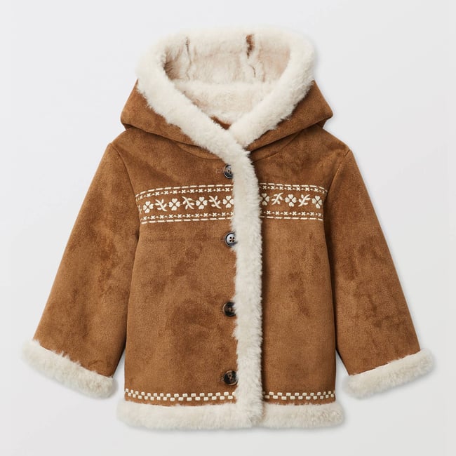Veste à capuche unie en faux daim intérieur imitation fourrure boutis <span itemprop=