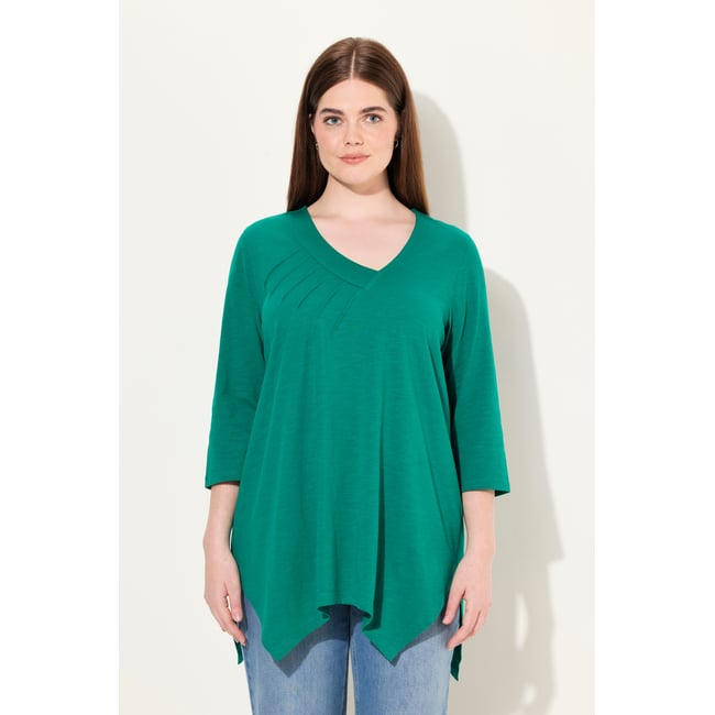 T-shirt long en coton bio vert émeraude <span itemprop=