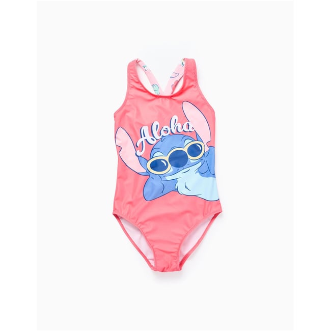 Maillot de bain avec imprimé Stitch et bretelles croisées corail <span itemprop=