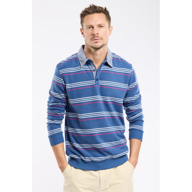 Sweat col polo Bérac jean brut/slate rose/ecru <span itemprop=