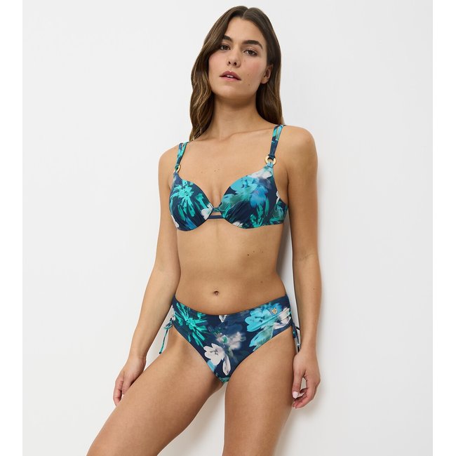Cuecas de biquíni Summer Fleur estampado flores fundo azul <span itemprop=
