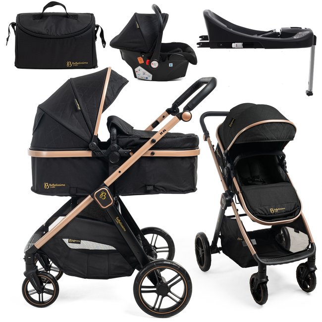 Poussette combinée trio 3 en 1 - siège auto 0+ IRIS – nacelle – base Isofix - jambe de force – jusqu’à 22kg  - noir - BEBELISSIMO J'AIME