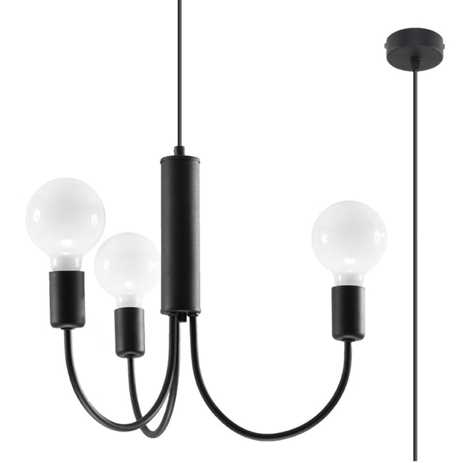 Suspension Acier Noir E27 3 Piccolo Couleur noir <span itemprop=