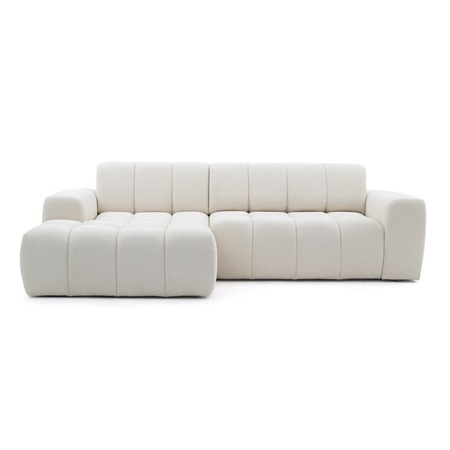Canapé d'angle convertible 3 places en tissu chenille, THEO Couleur beige <span itemprop=