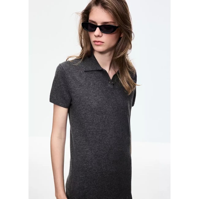 Robe maille col polo gris anthracite <span itemprop=