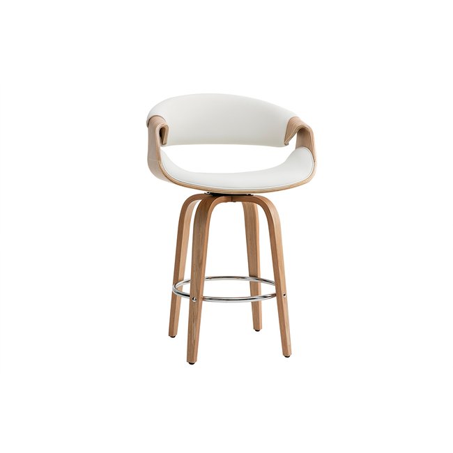 Tabouret de bar design blanc et bois clair 65 cm ARAMIS Couleur bois clair / blanc <span itemprop=
