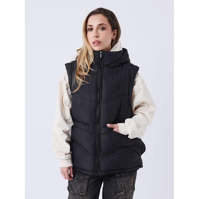 Doudoune sans manches à capuche Vague noir <span itemprop=