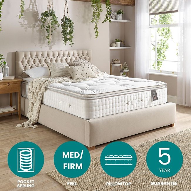 Aspire Luxury 7000 Pocket Natural Wool & Cashmere Pillowtop Mattress, white, ASPIRE