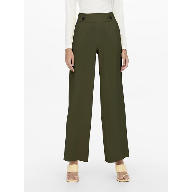 Pantalon large, taille haute kaki <span itemprop=