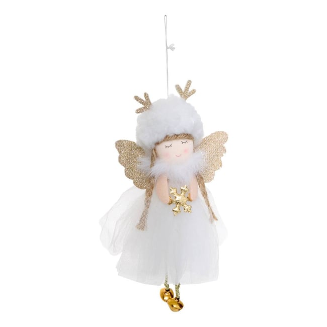 Suspension de sapin fée en textile blanc et or 17 cm Couleur blanc <span itemprop=