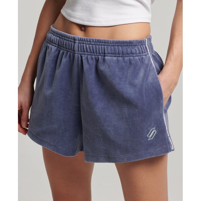 Short en velours à logo S bleu gris grès <span itemprop=