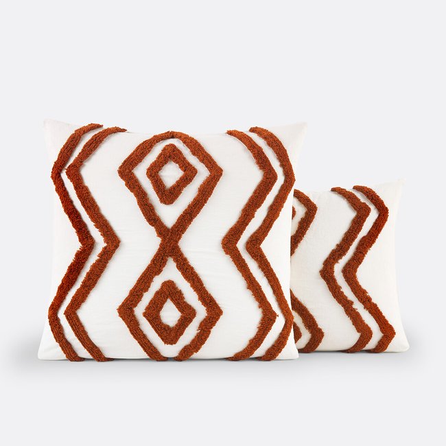 Funda de almohada de algodón, Madiba blanco roto + marrón <span itemprop=