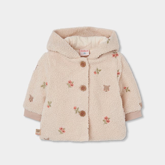 Veste molleton bébé broderie fleurs blanc <span itemprop=
