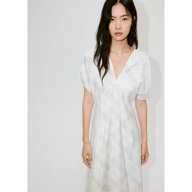 Robe à col en V froncée - MANGO