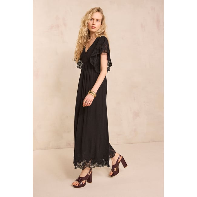 Robe fluide à dentelle BRIANA noir <span itemprop=