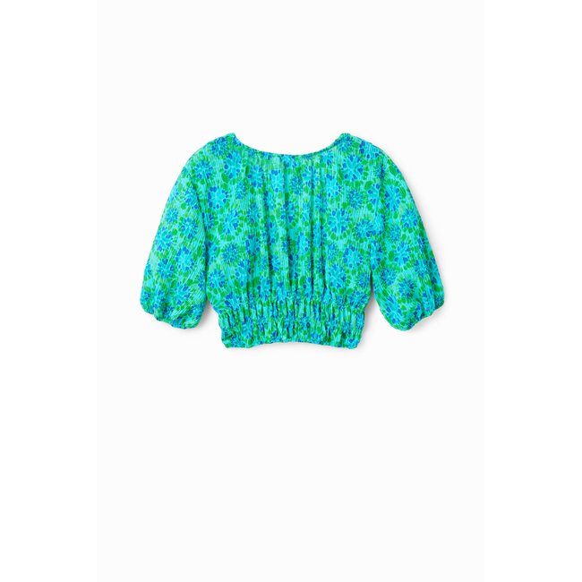 Blouse courte froncée tie and dye - BLUE - L bleu <span itemprop=
