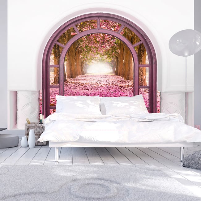 Papier peint intissé panoramique 3D et Perspective Door To The Magic Land Couleur rose <span itemprop=