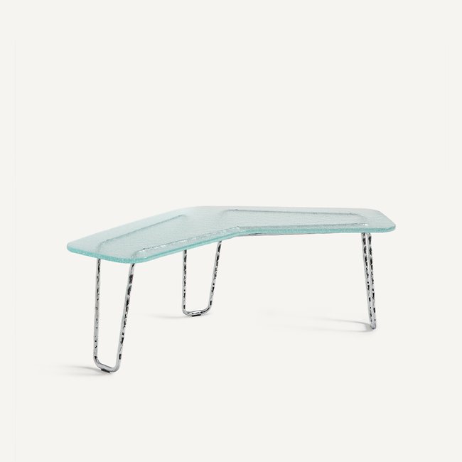 Mesa de centro de vidrio y hierro, Al. 35 cm, Oasis transparente <span itemprop=