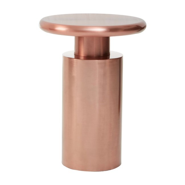 Copper Sculptural Drum Round Side Table, rose gold, SO'HOME