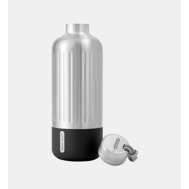 Gourde isotherme Couleur acier et noir <span itemprop=