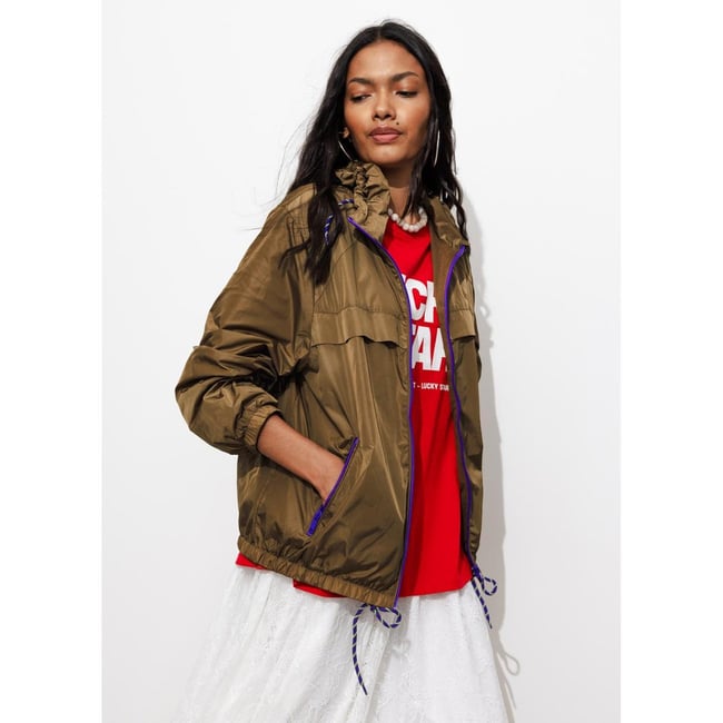 Blouson coupe-vent camel <span itemprop=