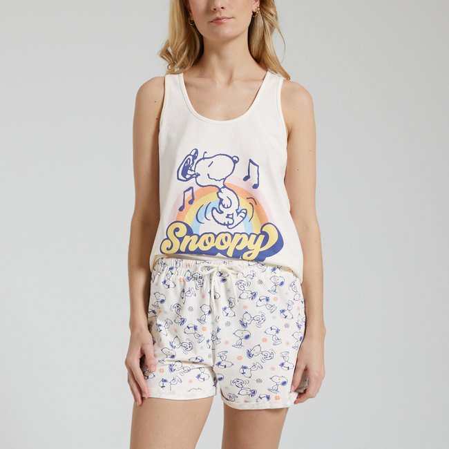 Pijama com top, Snoopy bege <span itemprop=