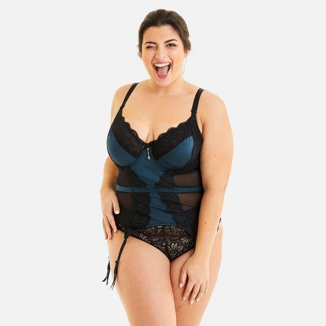 Guêpière EPICEE emeraude/noir <span itemprop=