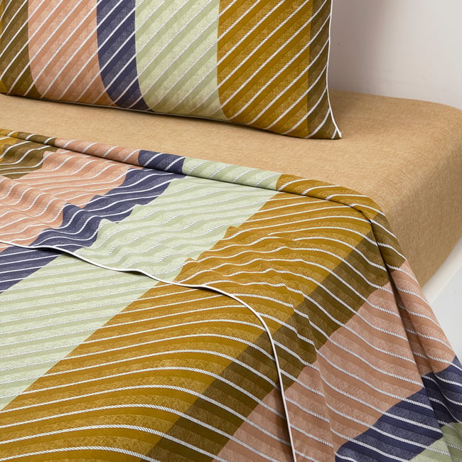 Drap plat en satin de coton lavé multicouleurs, SPENCER multicolore <span itemprop=