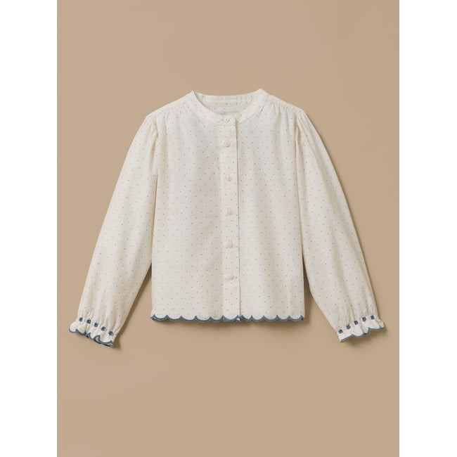 Blouse brodée pois  bleu <span itemprop=