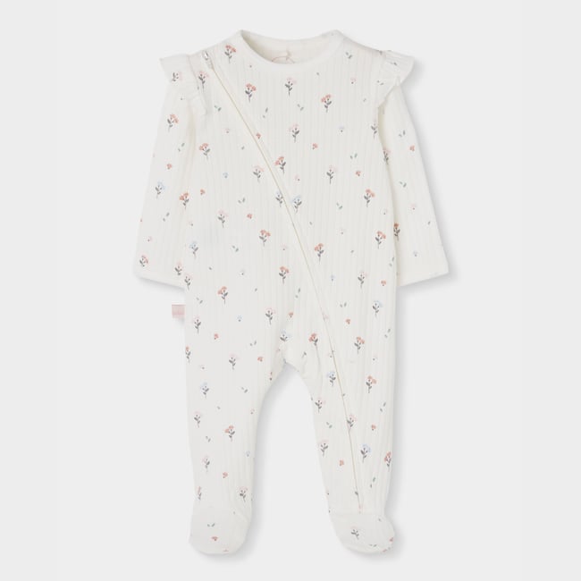 Pyjama bébé imprimé fleurs avec volants multicolore <span itemprop=